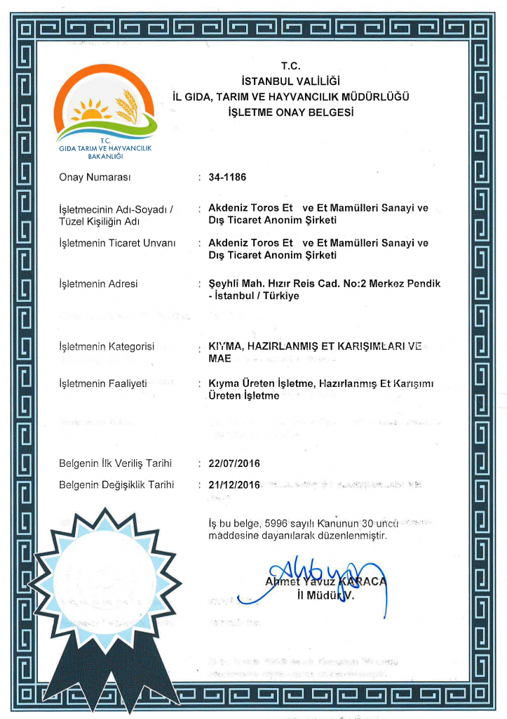 İŞLETME ONAY BELGESİ - 1