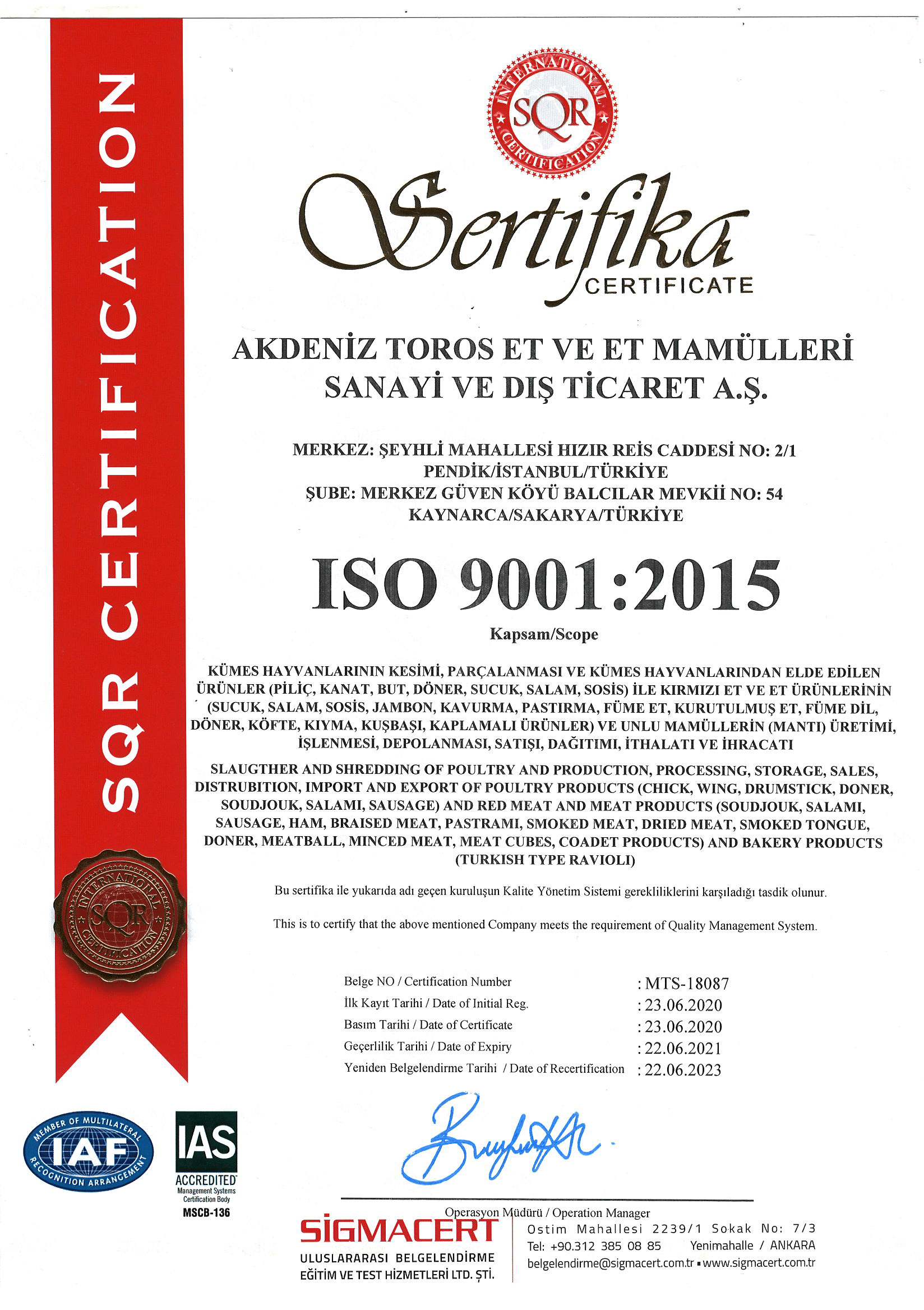 AKDENİZ TOROS ISO 9001 BELGEMİZ
