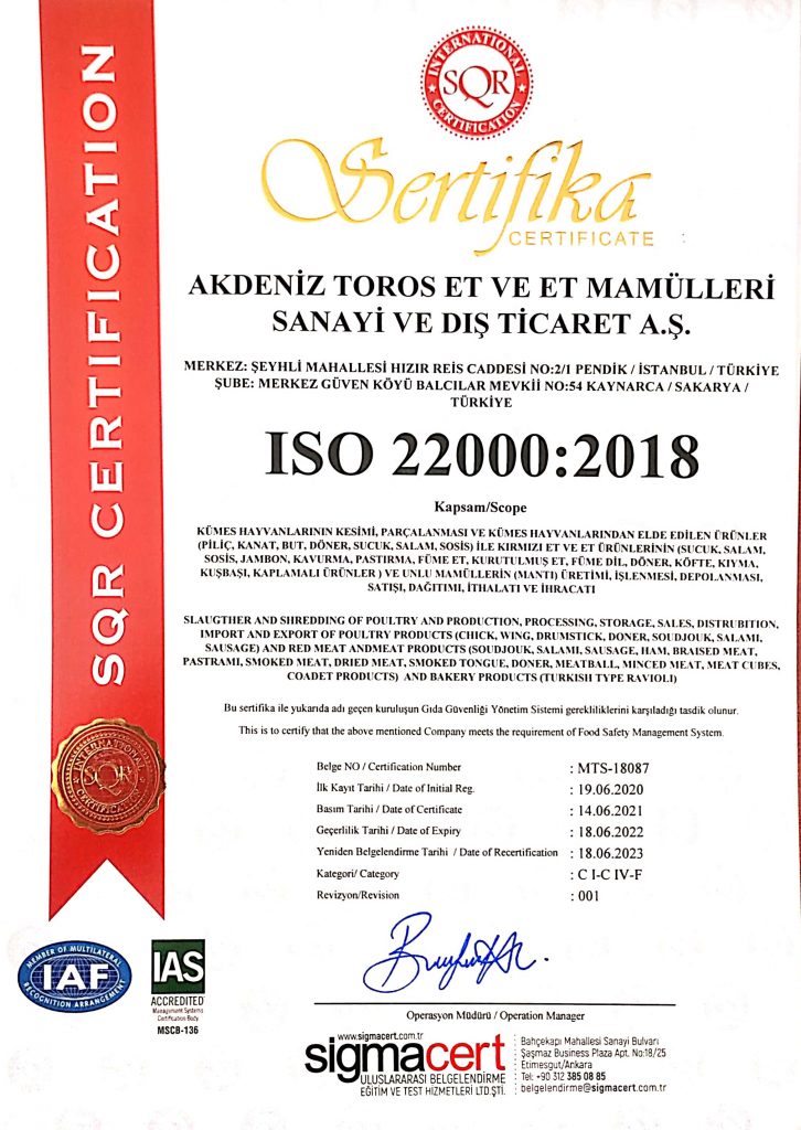 AKDENİZ TOROS ISO 22000 BELGEMİZ