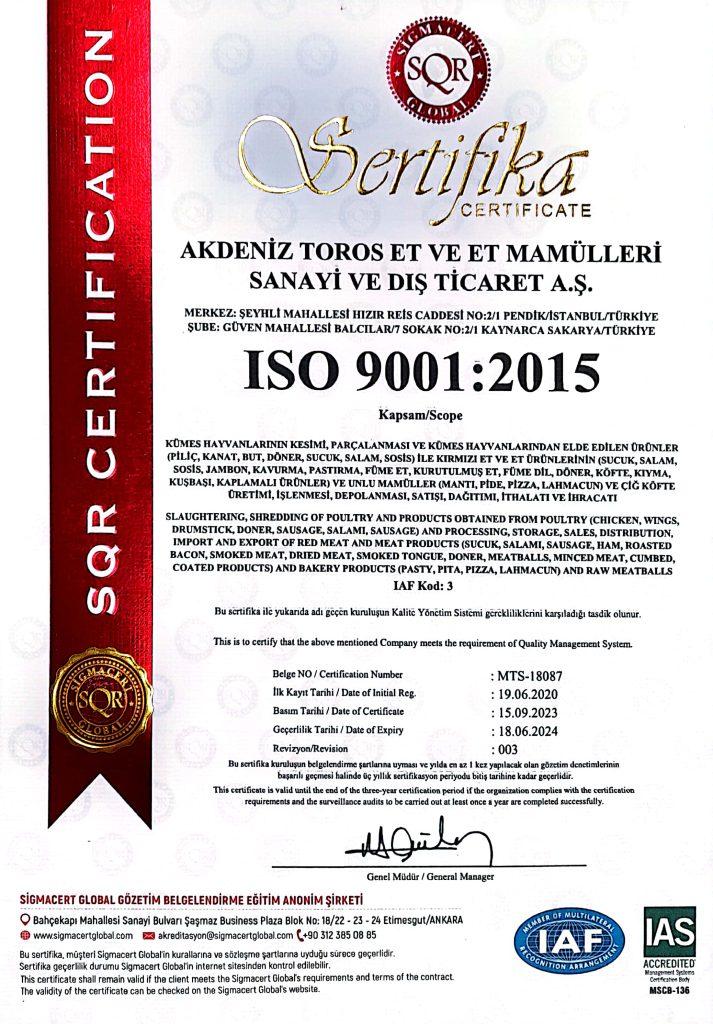 AKDENİZ TOROS ISO 9001 BELGEMİZ